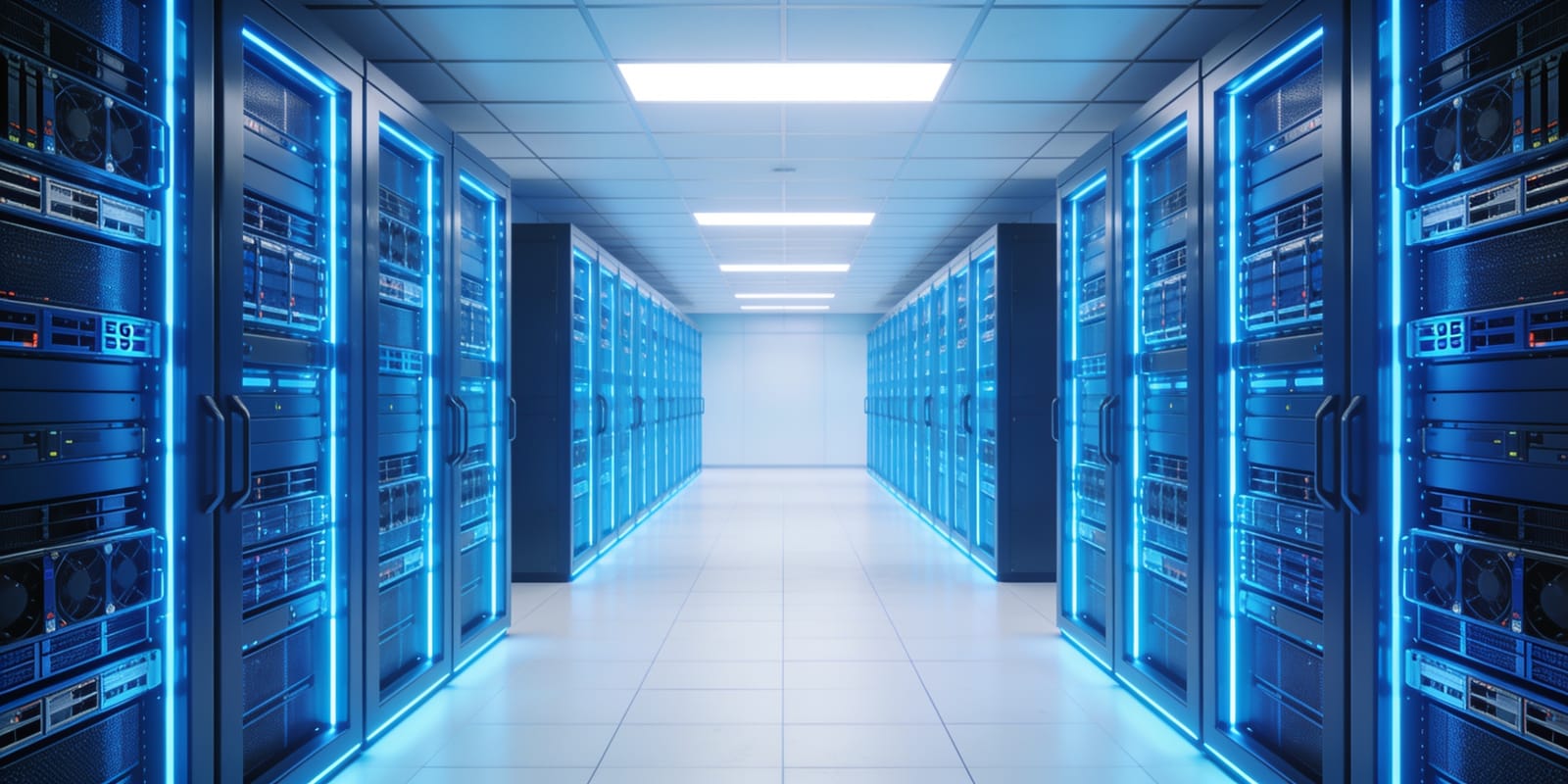 Rechenzentrum mit Server-Racks, Hosting bei baru com