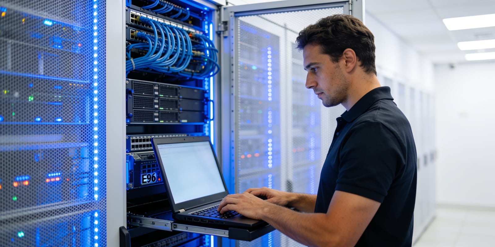 Illustration: IT-Techniker an einem Server-Rack