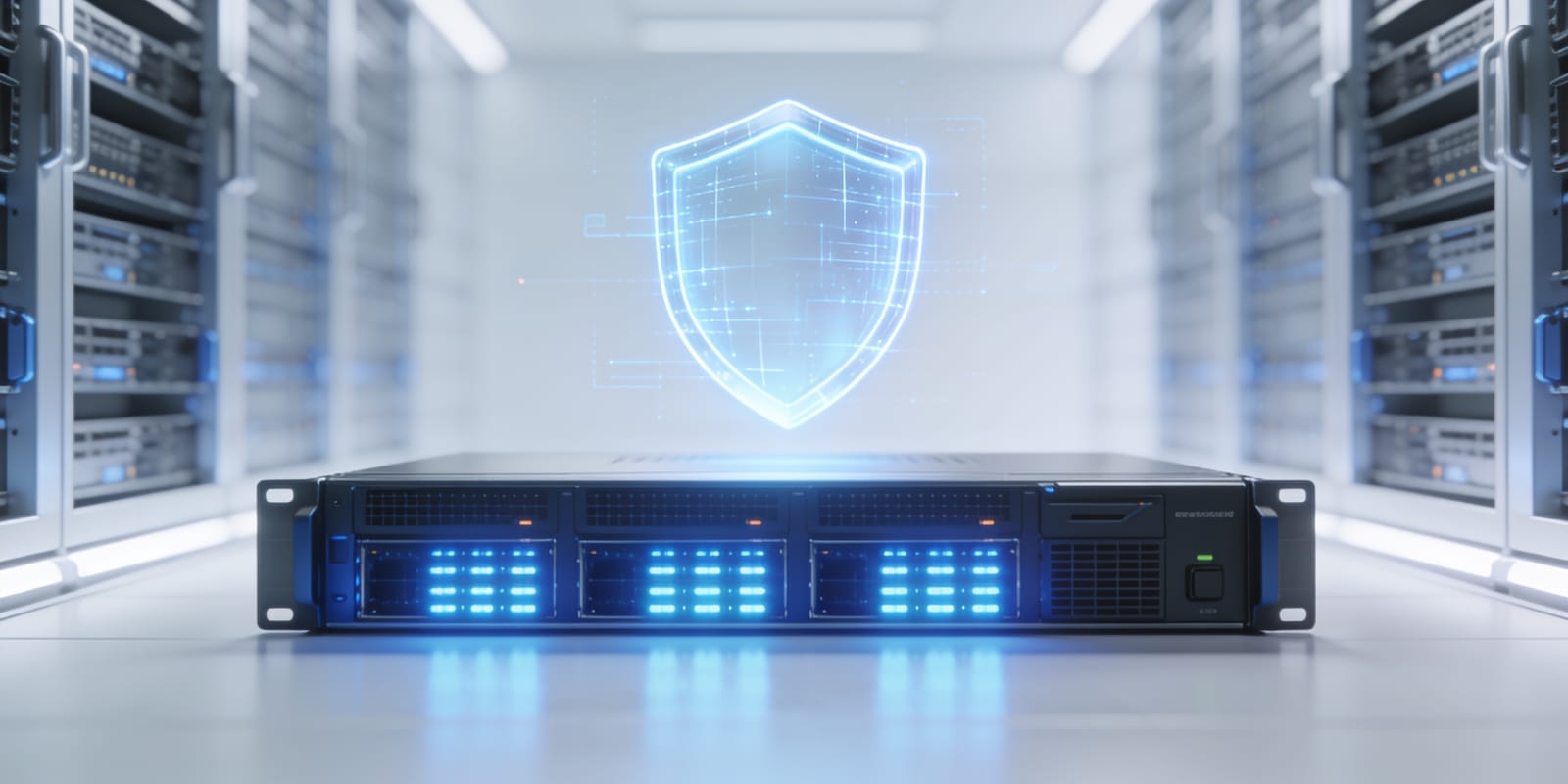 Illustration: Firewall und Schutzschild für IT-Sicherheit