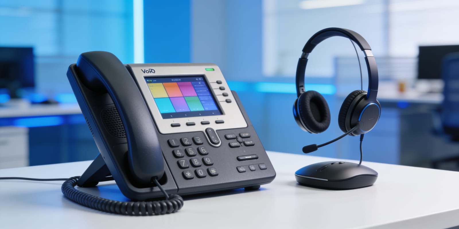 Modernes VoIP-Telefon mit Headset, Cloud-Telefonie